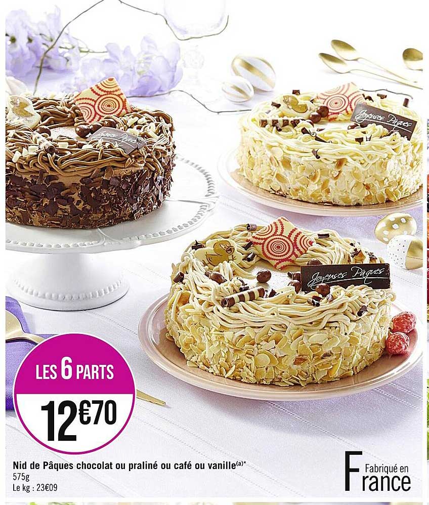 nid de pâques chocolat ou praliné ou café vanille