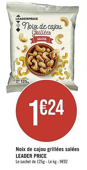 noix de cajou grillées salées leader price
