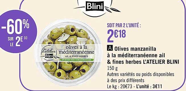 olives manzanilla à la méditerranéenne ail & fines herbes l'atelier blini