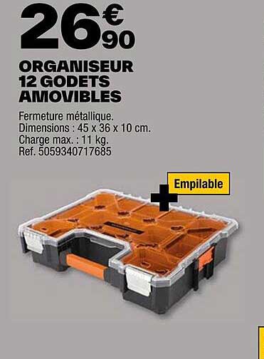 organiseur 12 godets amovibles