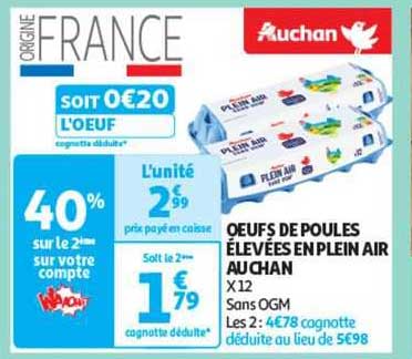 œufs de poules élevées en plein air auchan