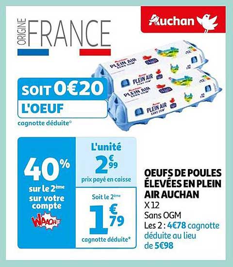 œufs de poules élevées en plein air auchan