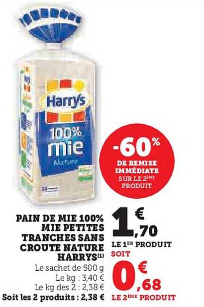 pain de mie 100% mie petites tranches sans croûte nature harrys