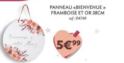 panneau "bienvenue" framboise et or 38cm