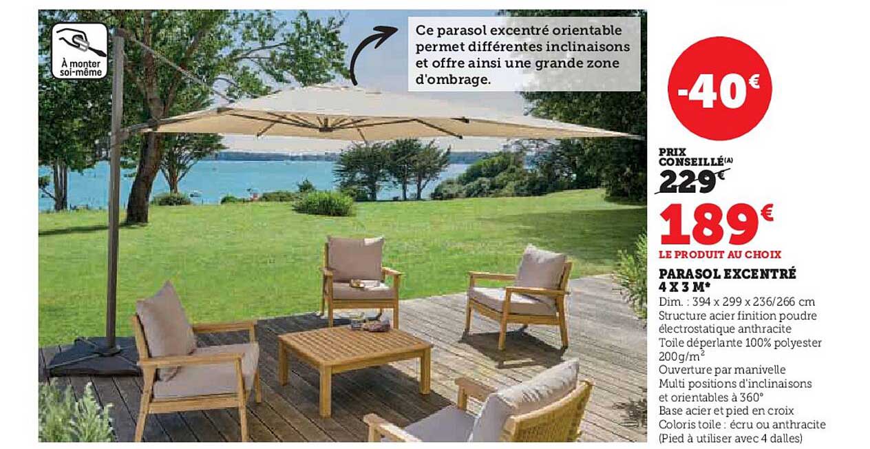 parasol excentré 4 x 3 m