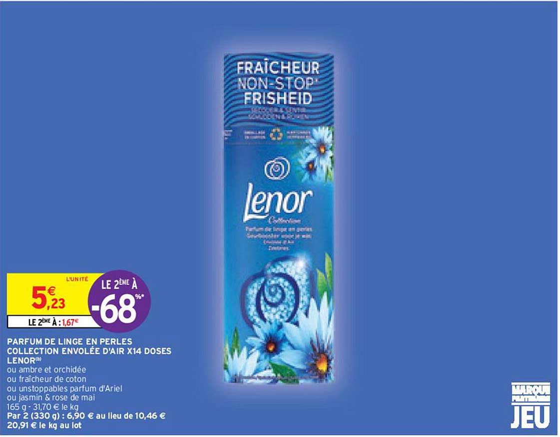 parfum de linge en perles collection envolée d'air x14 doses lenor