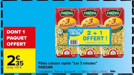 pâtes cuisson rapide "les 3 minutes" panzani