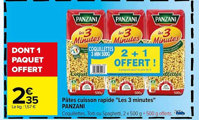 pâtes cuisson rapide "les 3 minutes" panzani