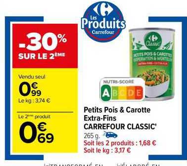 petits pois & carotte extra-fins carrefour classic