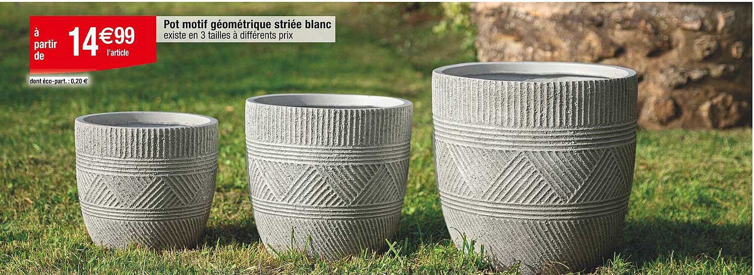 pot motif géométrique striée blanc