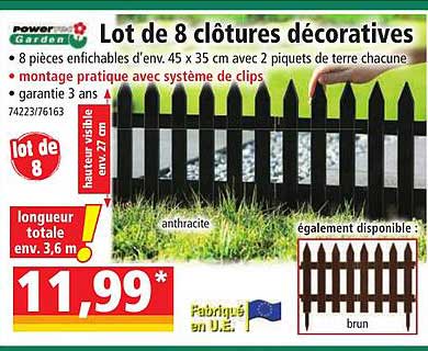 powertec garden lot de 8 clôtures décoratives