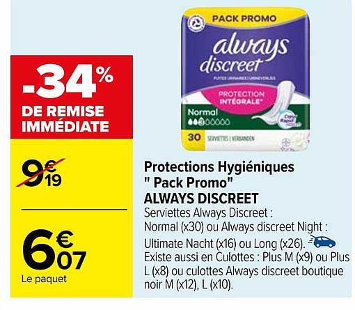 protections hygiéniques "pack promo" always discreet