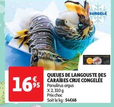 queues de langouste des caraïbes crue congelée
