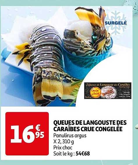 queues de langouste des caraïbes crue congelée