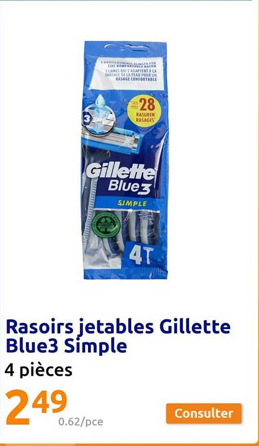 rasoirs jetables gillete blue3 simple