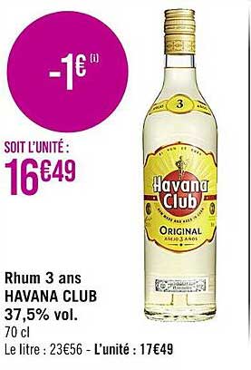 rhum 3 ans havana club 37.5% vol