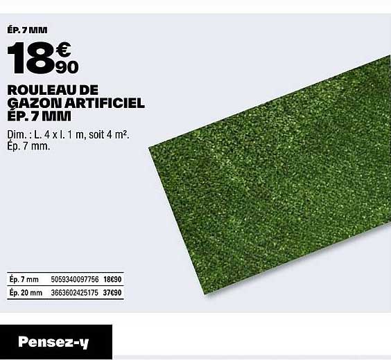 rouleau de gazon artificiel ép. 7mm