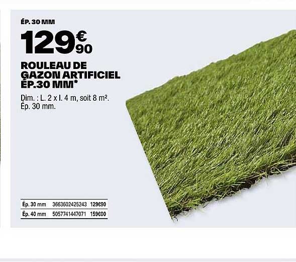 rouleau de gazon artificiel ép.30 mm