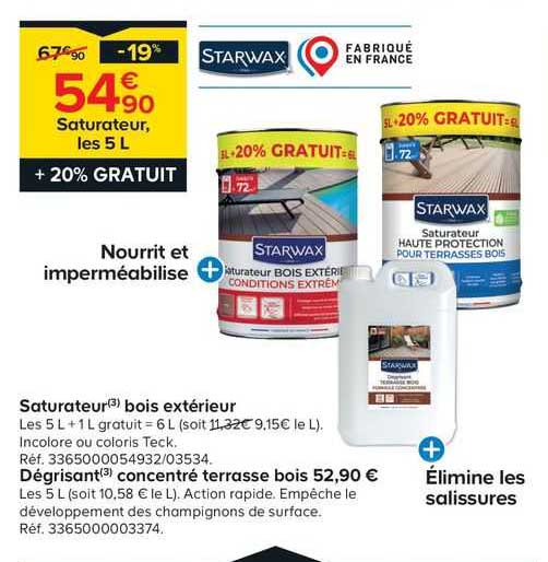 saturateur bois extérieur starwax, dégrisant concentré terrasse bois starwax