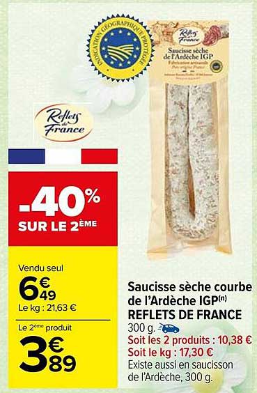 saucisse sèche courbe de l'ardèche igp reflets de france