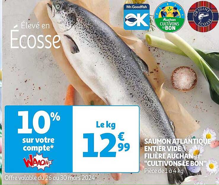 saumon atlantique entier vidé filière auchan "cultivons le bon"