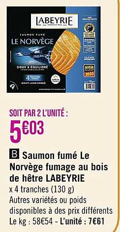saumon fumé le norvège fumage au bois de hêtre labeyrie