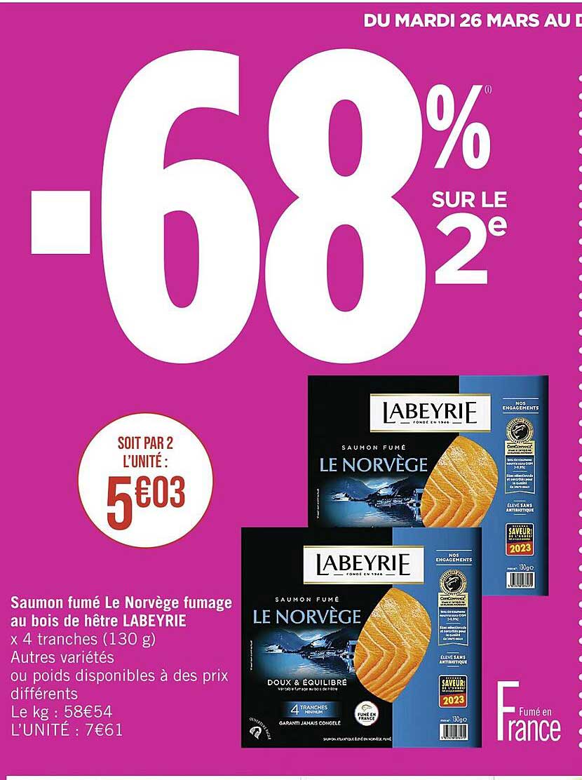 saumon fumé le norvège fumage au bois de hêtre labeyrie