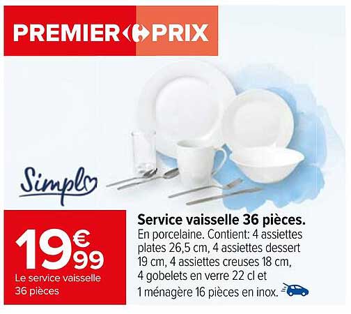 service vaisselle 36 pièces simply