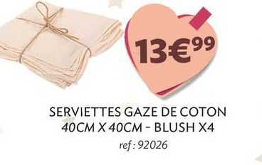 serviettes gaze de coton 40 cm x 40 cm - blush x4