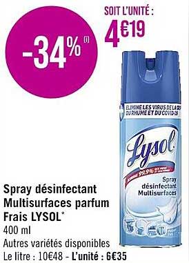 spray désinfectant multisurfaces parfum frais lysol