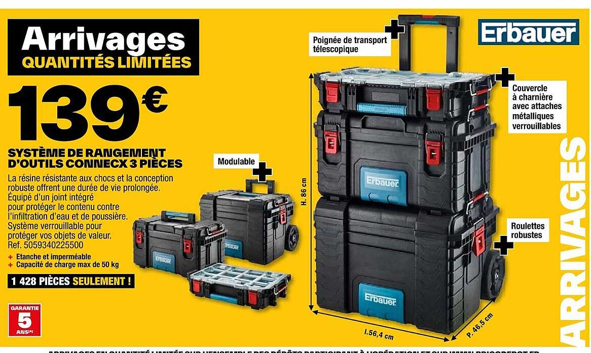 système de rangement d'outils connec x 3 pièces erbauer
