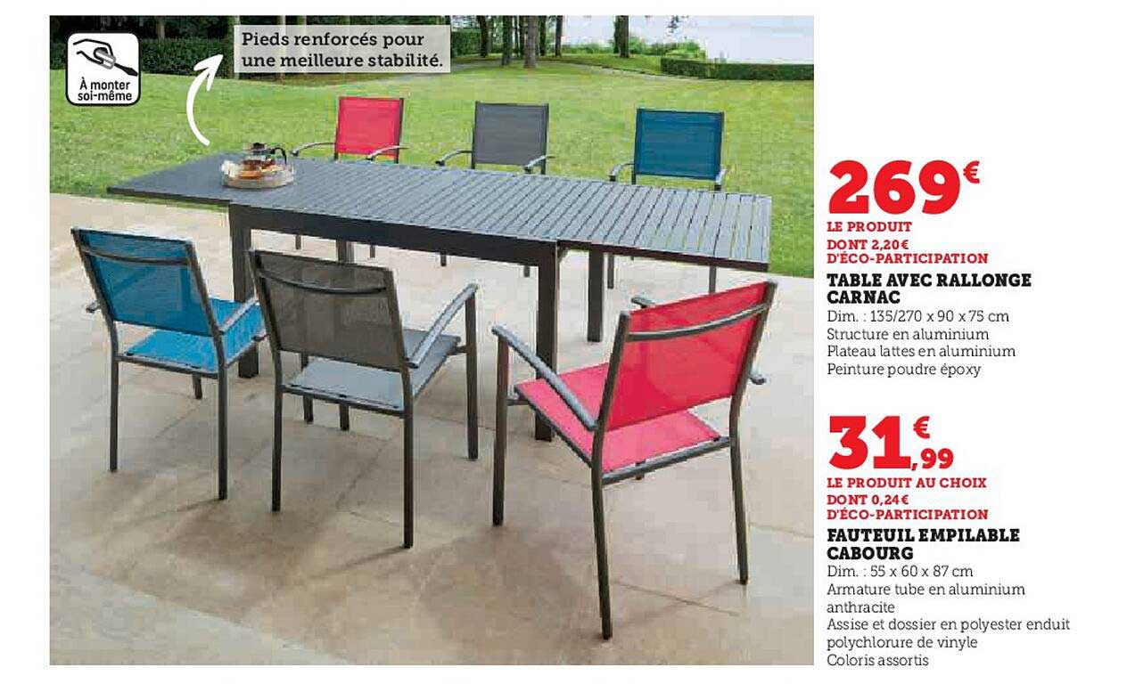 Table Avec Rallonge Carnac, Fauteuil Empilable Cabourg