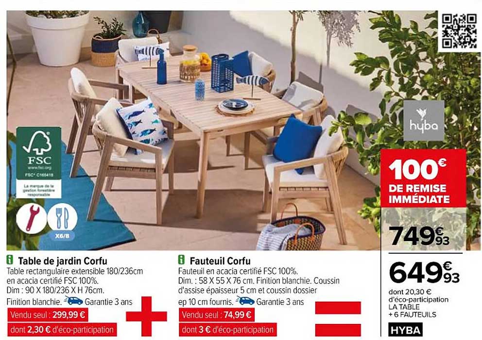 Table De Jardin Corfu + Fauteuil Corfu Hyba