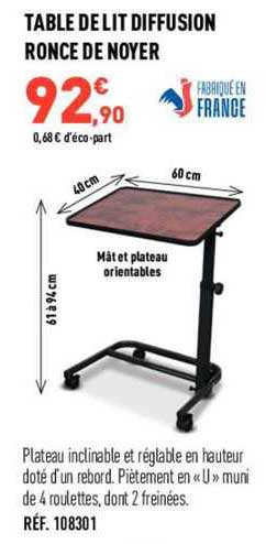 table de lit diffusion ronce de noyer