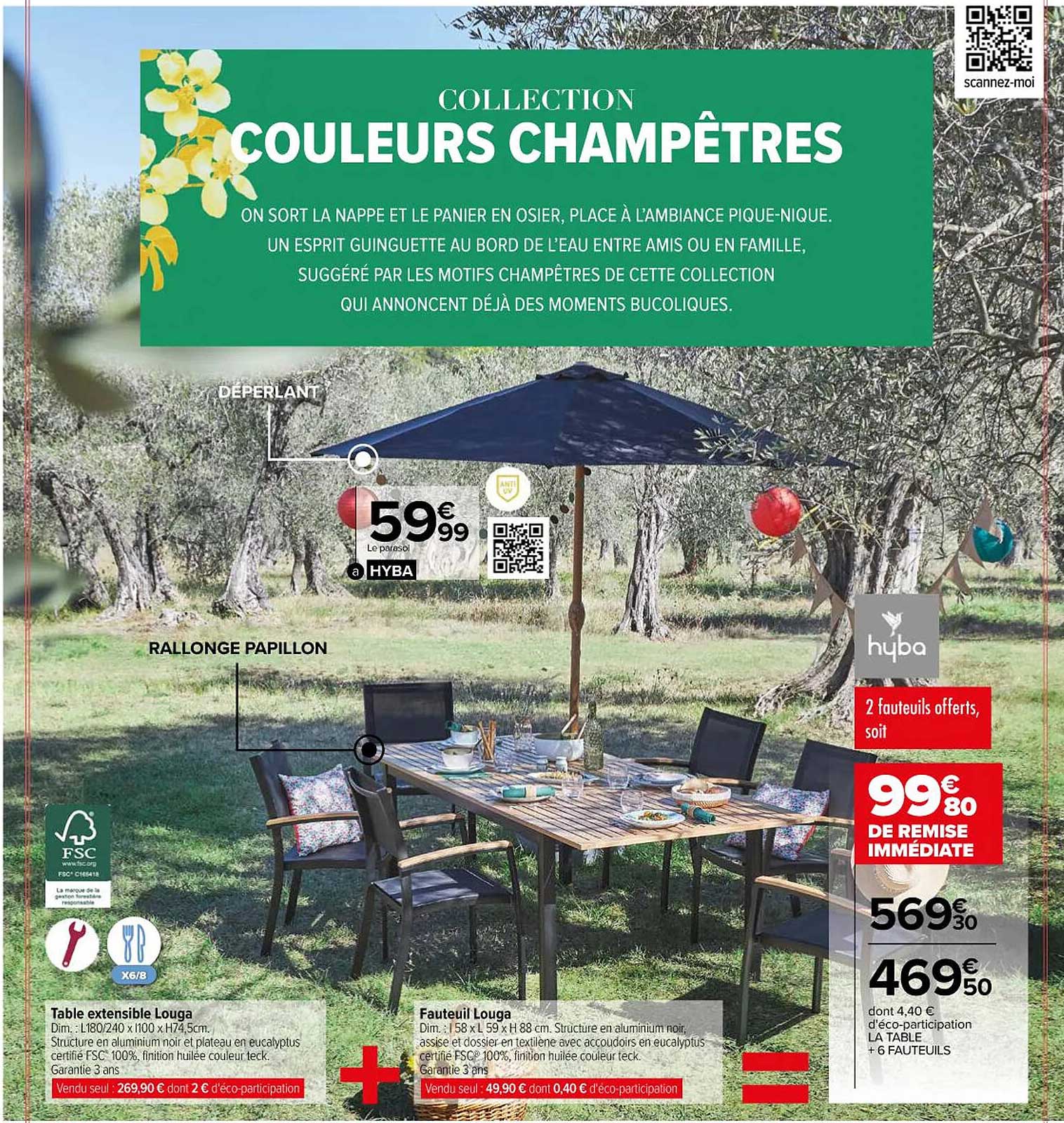 table extensible louga + fauteuil louga hyba