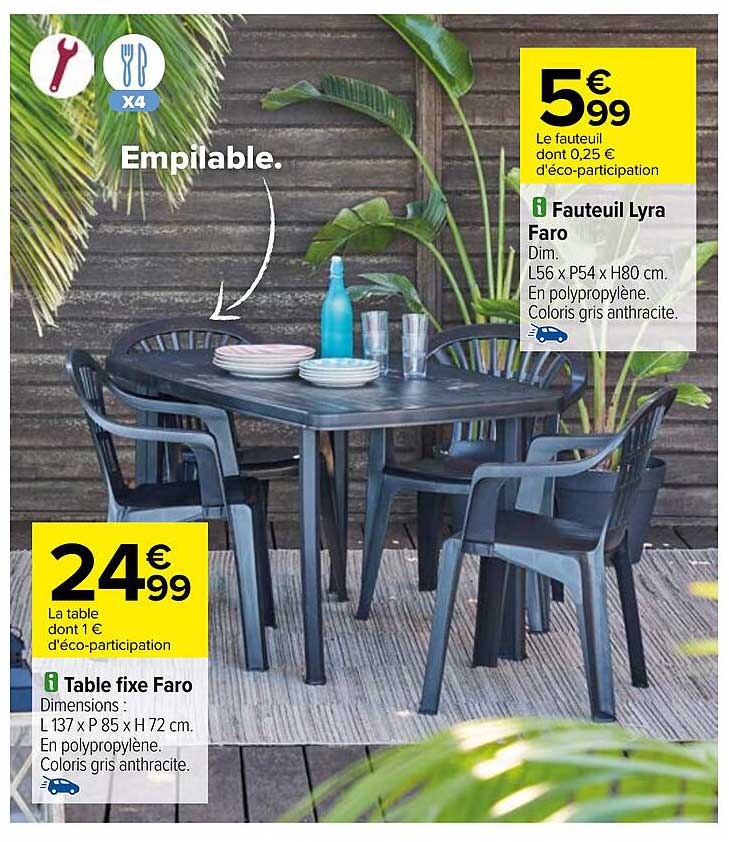 table fixe faro, fauteuil lyra faro