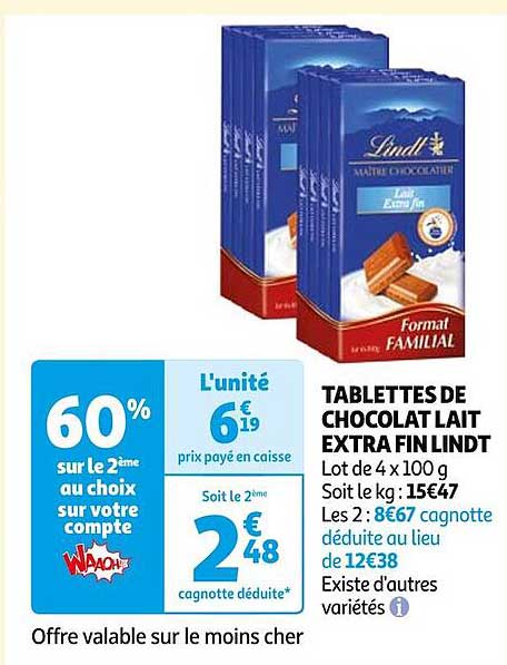 Tablettes De Chocolat Lait Extra Fin Lindt