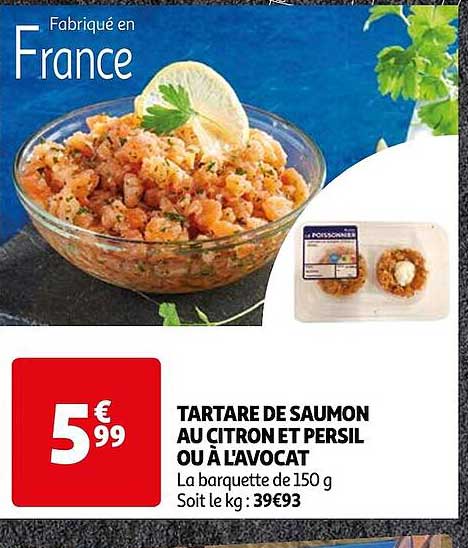 tartare de saumon au citron et persil ou à l'avocat