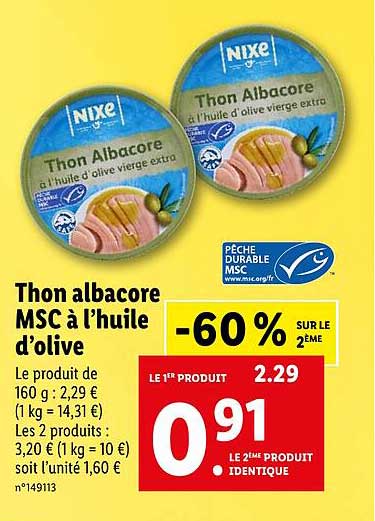 Thon Albacore Msc à L'huile D'olive