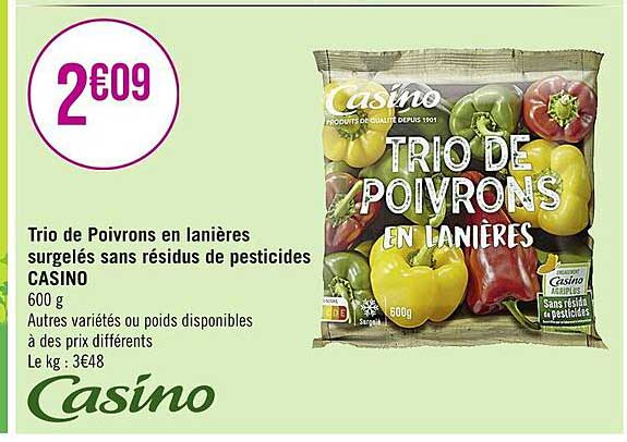 trio de poivrons en lanières surgelés sans résidus de pesticides casino