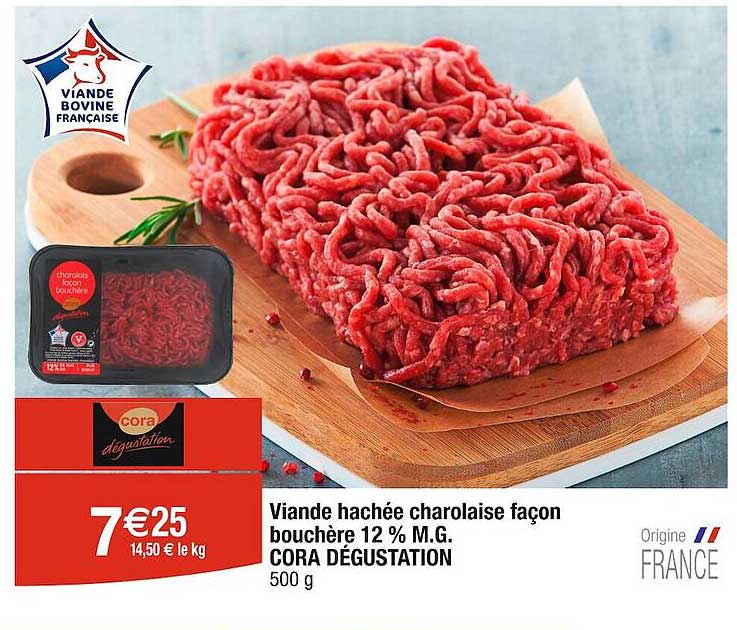viande hachée charolaise façon bouchère 12% mat. gr. cora dégustation