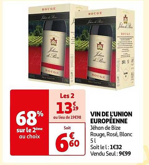vin de l'union européenne jéhan de bize rouge, rosé, blanc