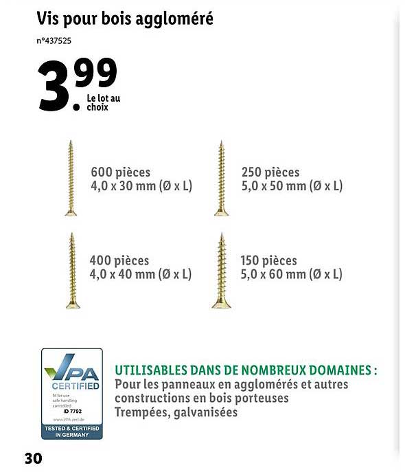 vis pour bois aggloméré