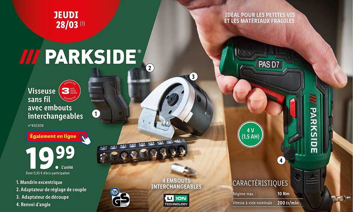 visseuse sans fil avec embouts interchangeables parkside