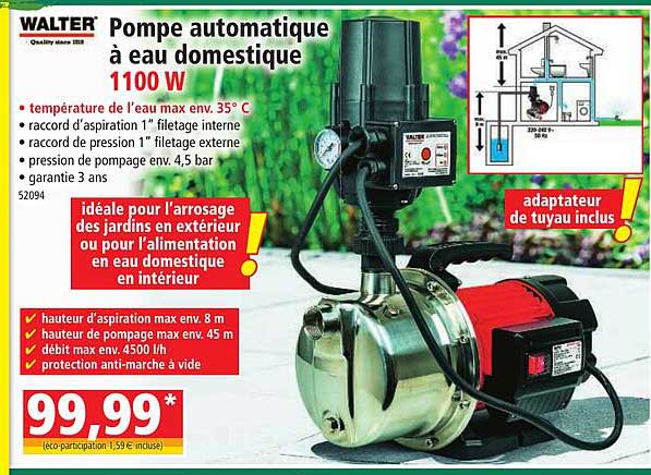walter  pompe automatique à eau domestique 1100w