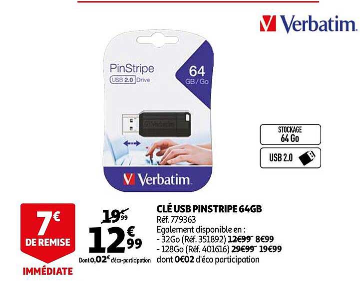 clé usb pinstripe 64gb verbatim