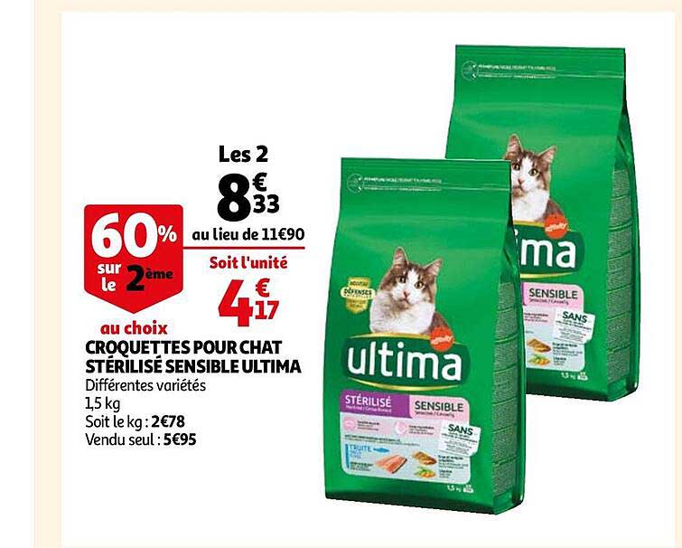 croquettes pour chat stérilisé sensible ultima