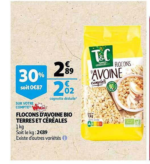 flocons d'avoine bio terres et céréales