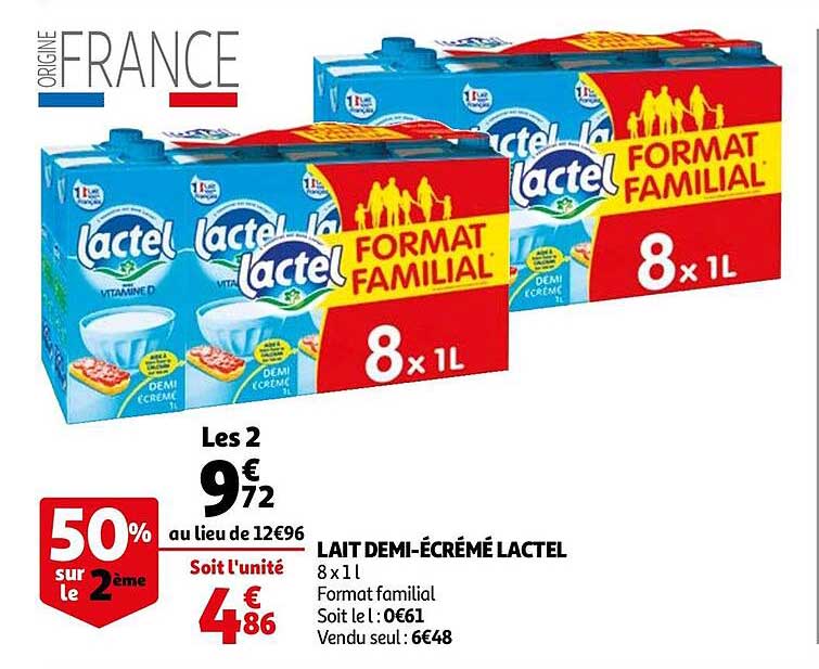 Lait Demi-écrémé Lactel