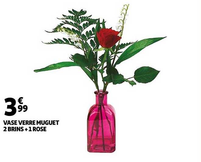 vase verre muguet 2 brins + 1 rose